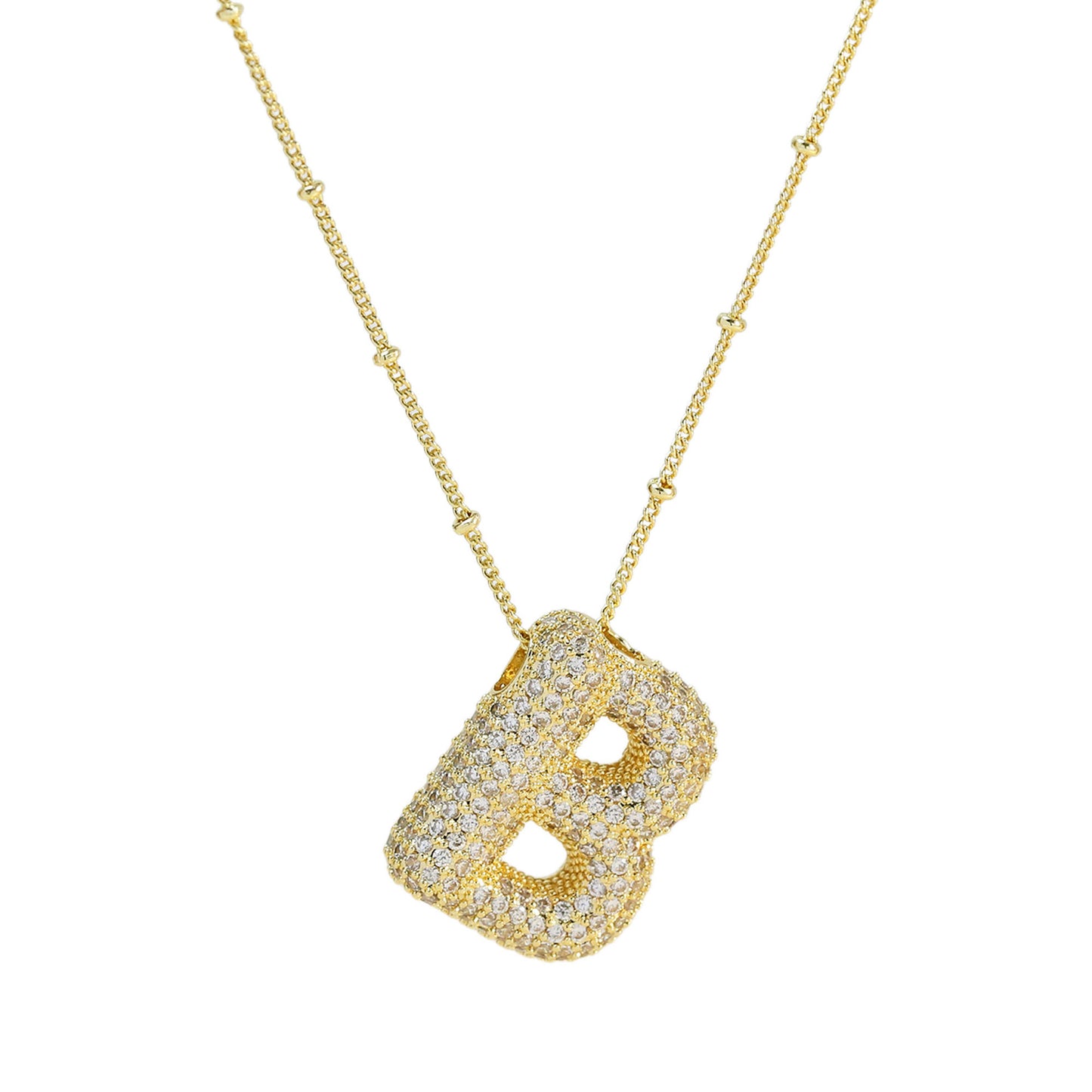 Brass Zircon Bubble Balloon Letter Pendant Necklace For Women