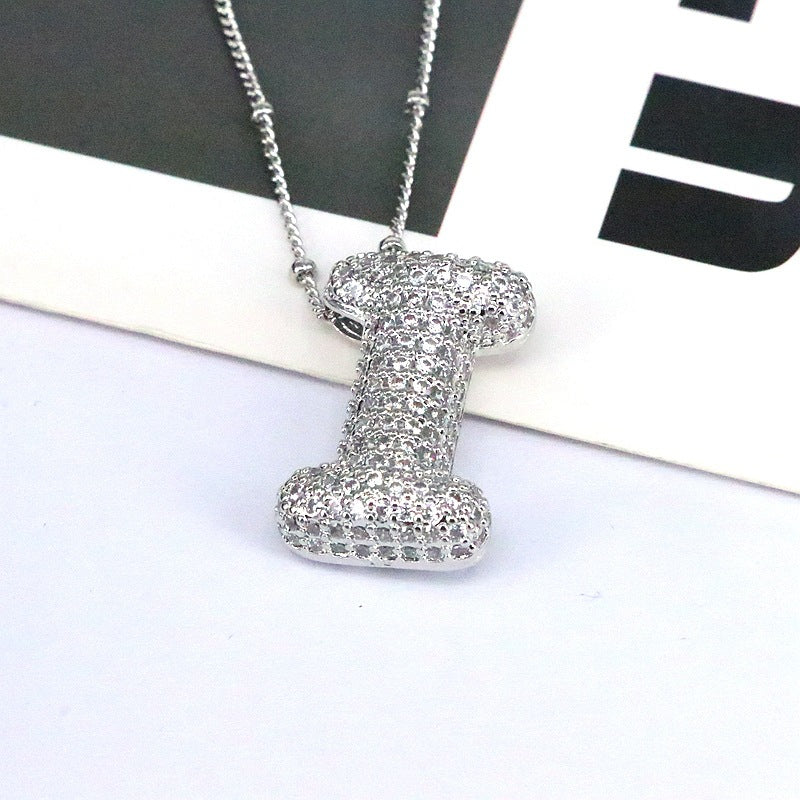 Brass Zircon Bubble Balloon Letter Pendant Necklace For Women