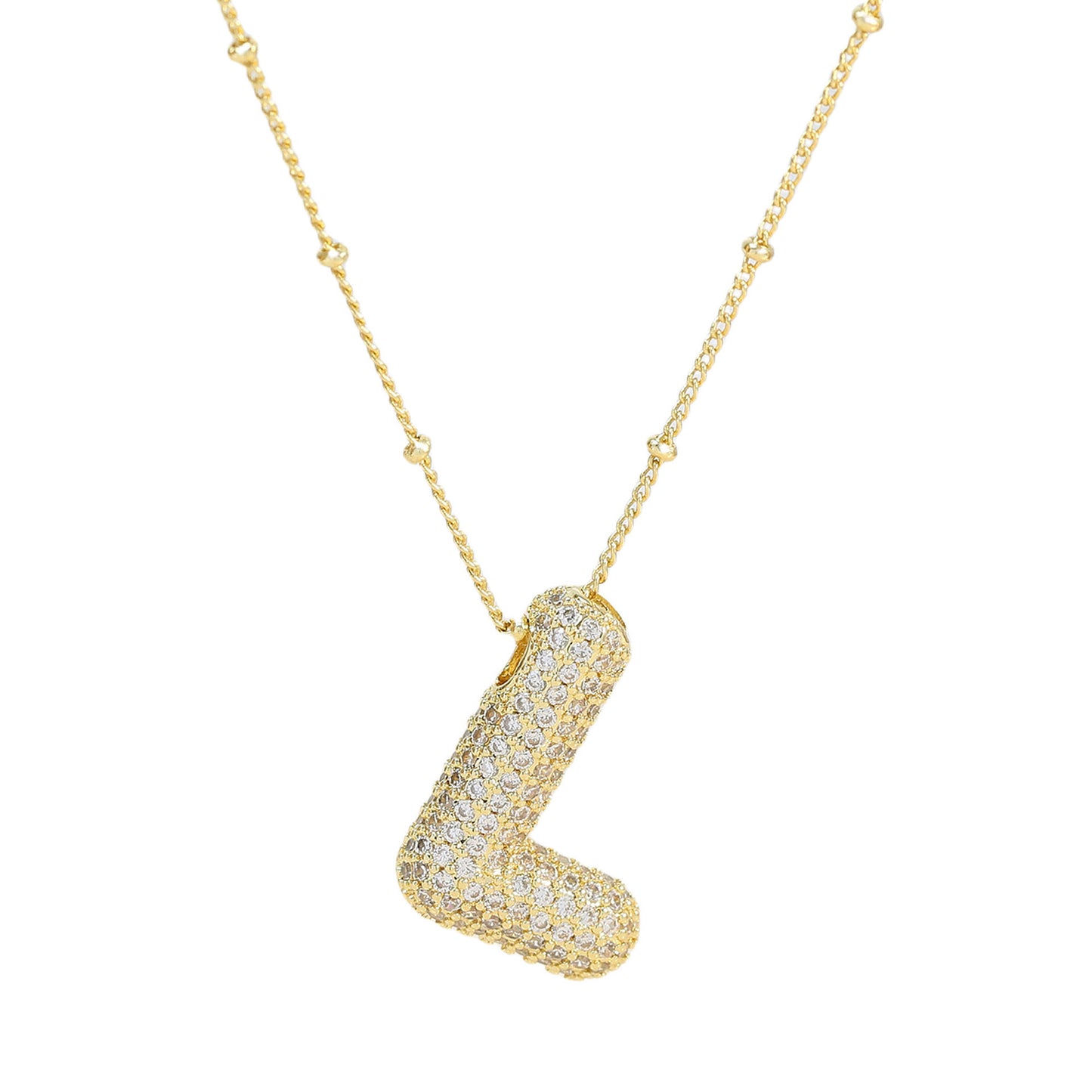 Brass Zircon Bubble Balloon Letter Pendant Necklace For Women